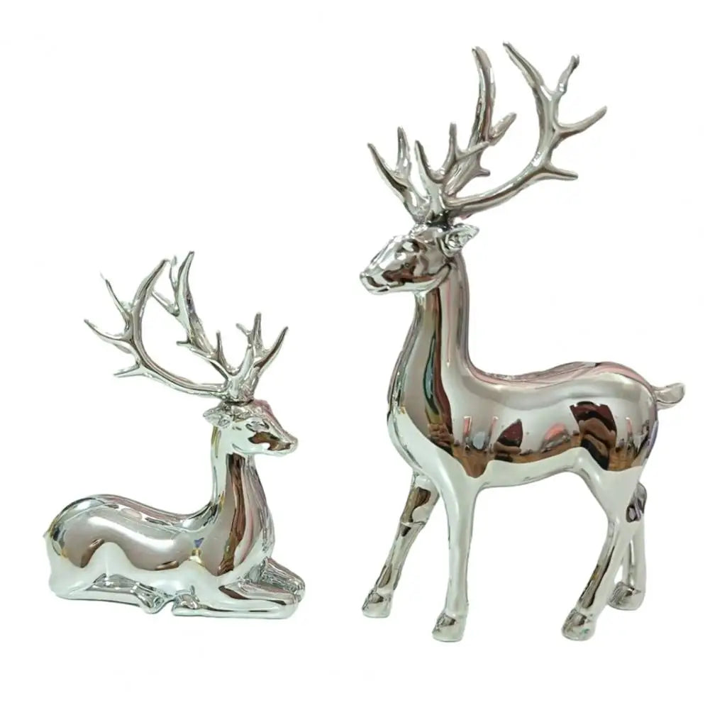 Gold Christmas Reindeer Statue Pair – Elk Figurine Home Décor Holiday Figurine Set Nixie Silver