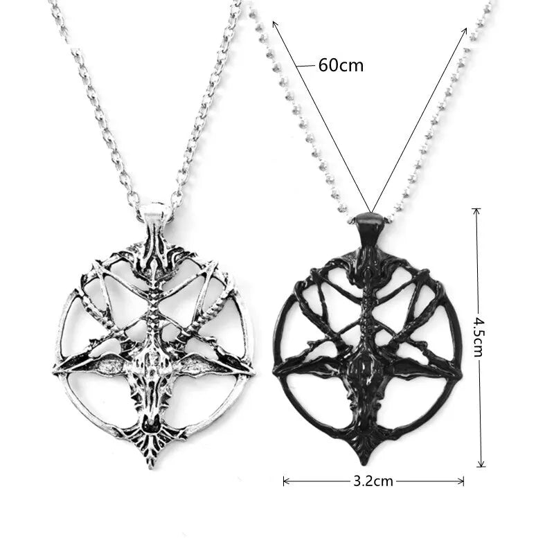 2pcs Antique Silver Vintage Goat Skull Pendant Necklace Set