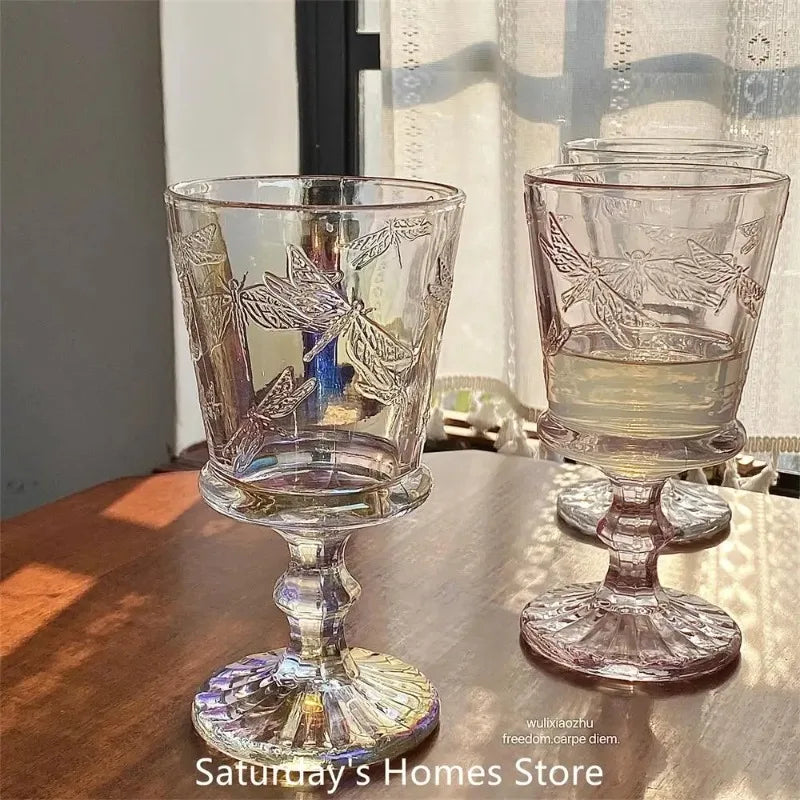 French Dragonfly Relief Crystal Goblet | Wine & Juice Glass Crystal Wine Goblet Nixie