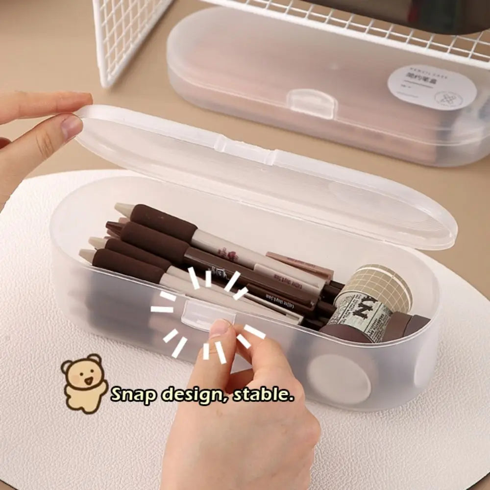 Transparent Plastic Pencil Case Stackable Stationery Storage Box