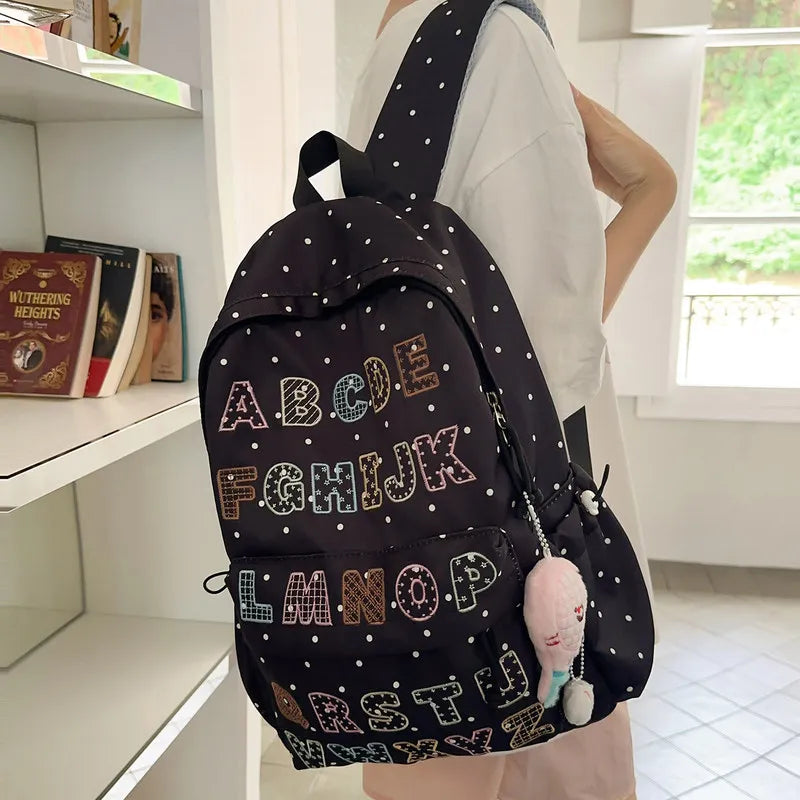 Nixie Polka Dot Letter Backpack – Lightweight Teen Girls Bag Student Backpack Nixie