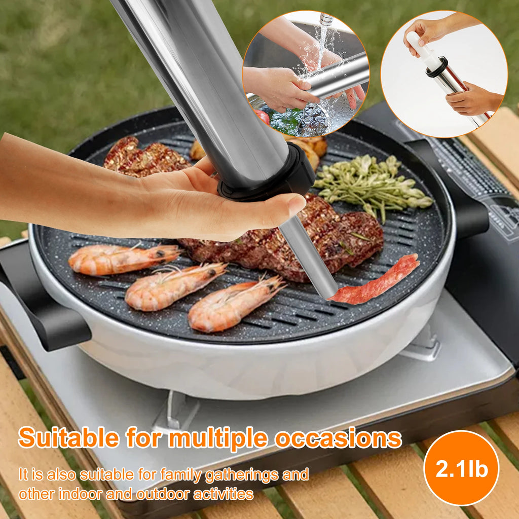 Stainless Steel Sausage Stuffer & Jerky Gun Kit – 5 Nozzles Sausage Stuffer Kit Nixie