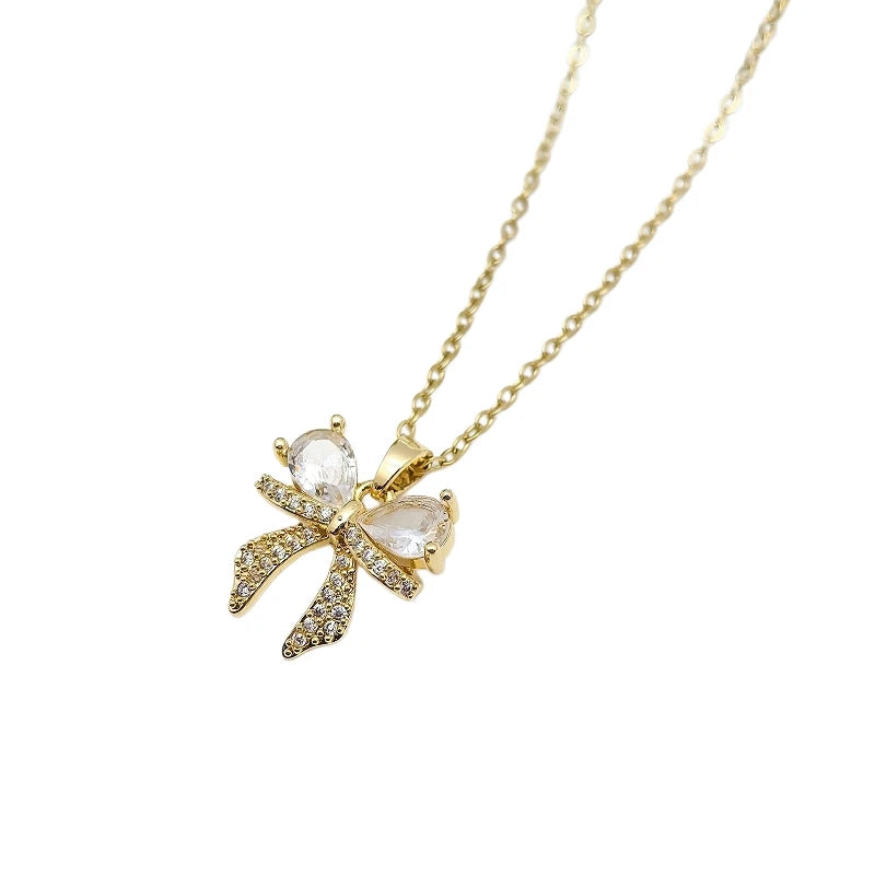 Butterfly Zircon Choker Pendant Necklace – Gold Stainless Steel Pendant Choker Necklace Nixie