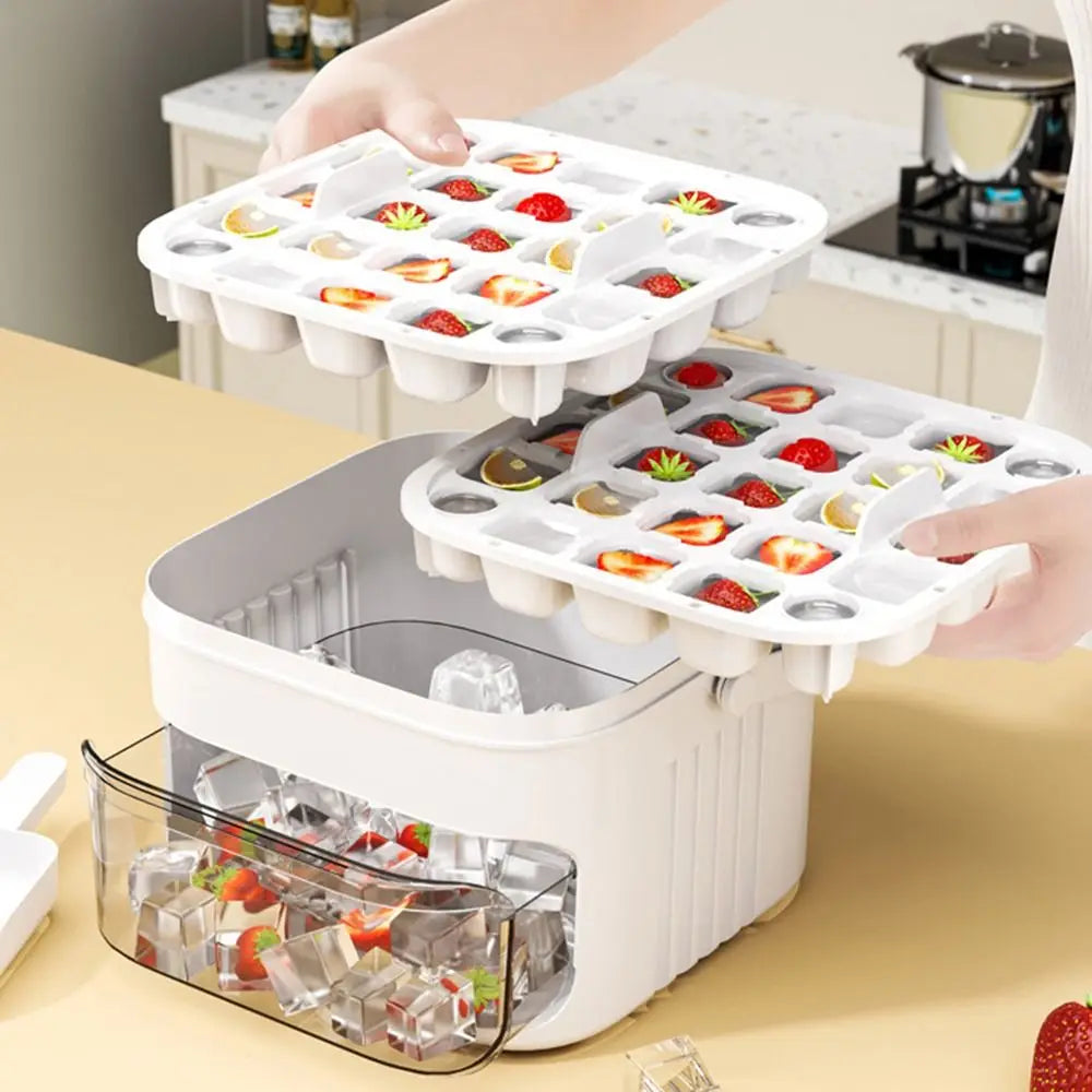 50-Cube Ice Maker Box | Food-Grade Double-Layer Ice Tray Ice Cube Maker Tray Nixie