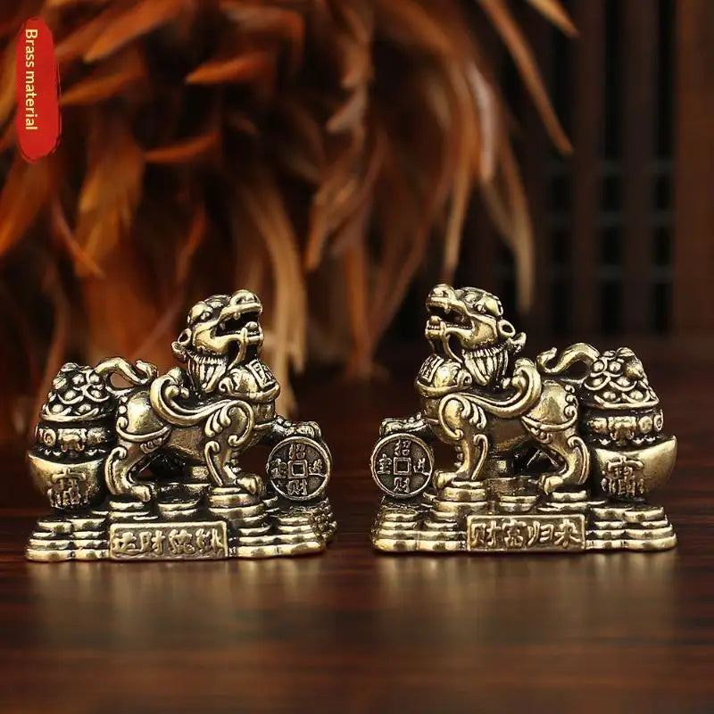 Brass Feng Shui Pixiu Statue Pair – Wealth & Good Luck Décor Feng Shui Figurine Nixie