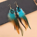 Boho Long Feather Tassel Dangle Earrings – Peacock Style