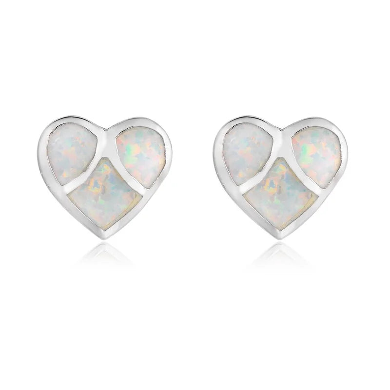 Heart Stud Earrings Simulated Opal Glass Vintage Style Stud Earrings Nixie Light Yellow Gold Color