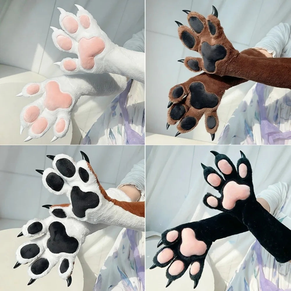 Faux Fur Animal Fursuit Paw Gloves with Claws | Cosplay Mittens Cosplay Paw Gloves Nixie