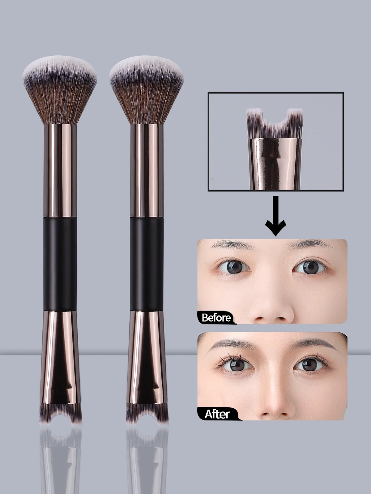 Nixie Double-Headed Makeup Brush – Powder, Blush & Concealer Makeup Brush Set Nixie