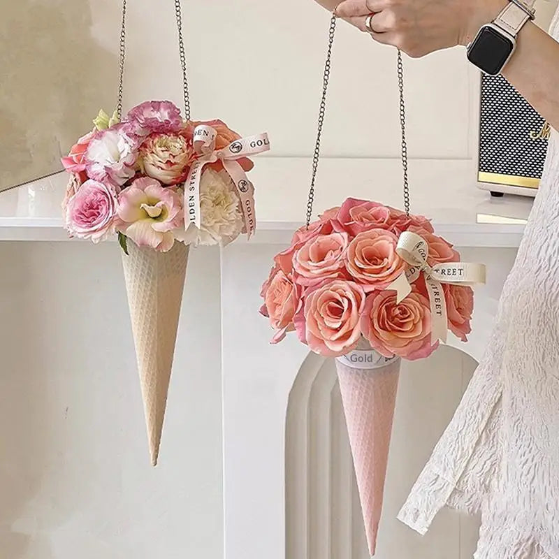 Ice Cream Cone Flower Box – Plastic Bouquet Wrapping Cone Cone Flower Box Nixie