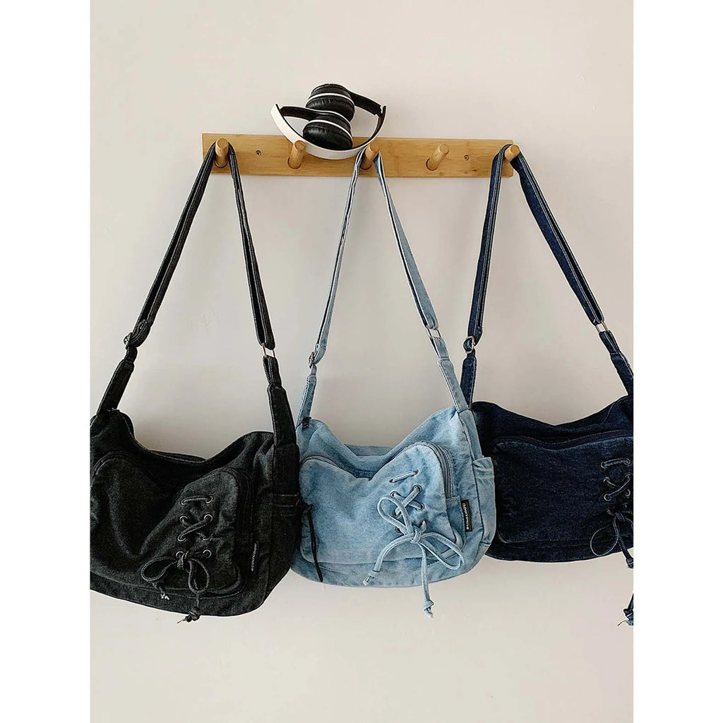 Korean Denim Crossbody Bag – Women's Multi-Pocket Shoulder Bag Denim Crossbody Bag Nixie