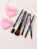 7Pcs Floral Makeup Brush Set & Heart Velvet Powder Puff Makeup Brush Set Nixie Other