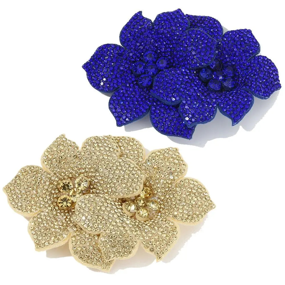 3D Camellia Rhinestone Flower Patch – Sparkling Brooch Appliqué