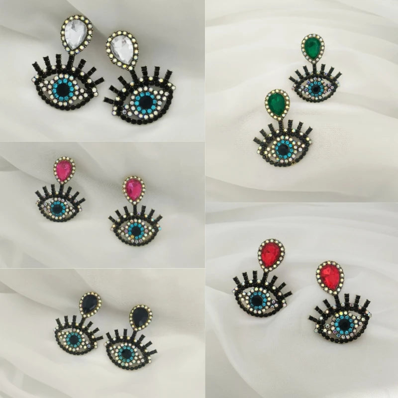 Women's Geometric Drop Earrings – Full Diamond & Colored Glass Drop Earrings Nixie