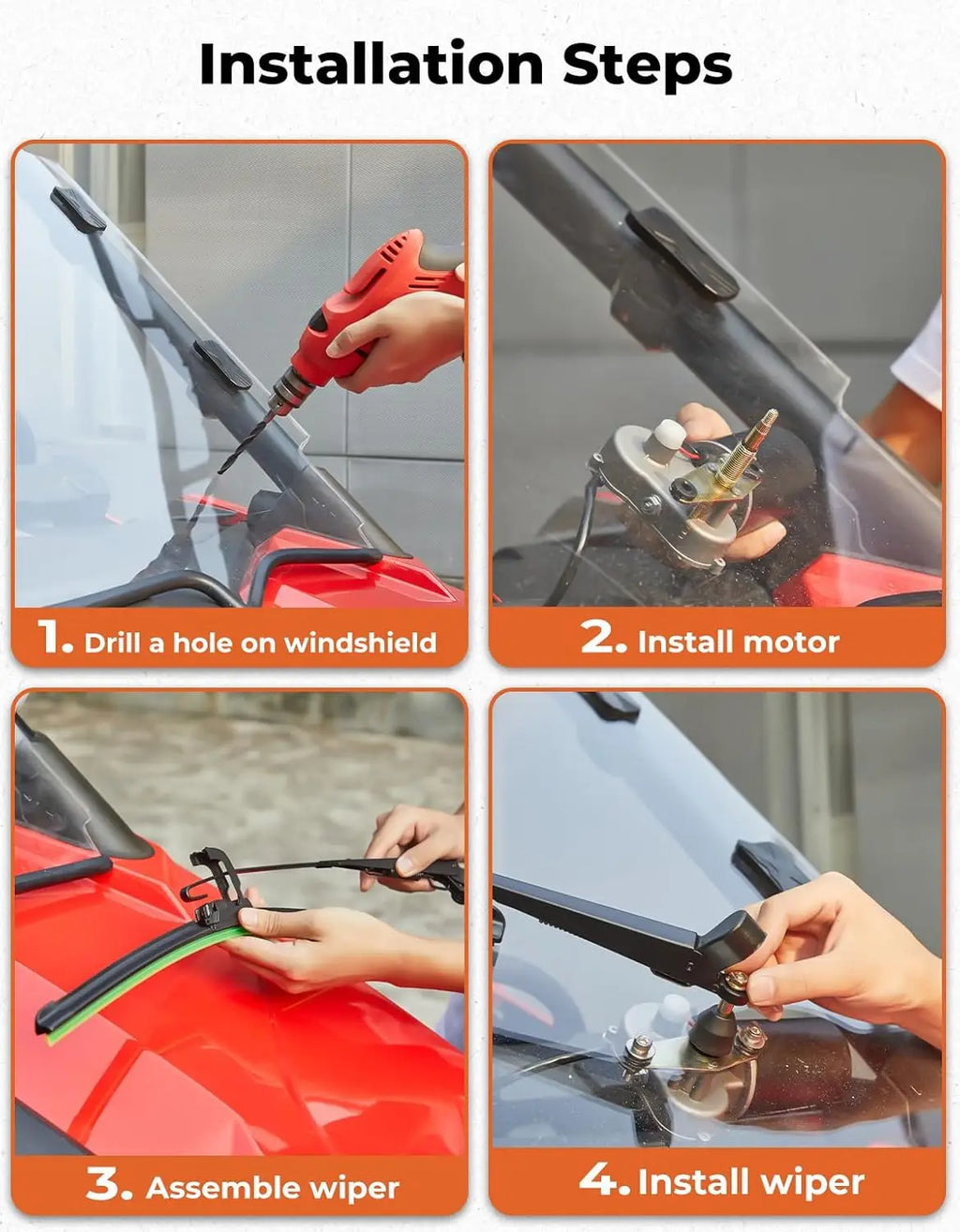 KEMIMOTO 12V UTV Windshield Wiper & Washer Pump Kit UTV Wiper Kit Nixie