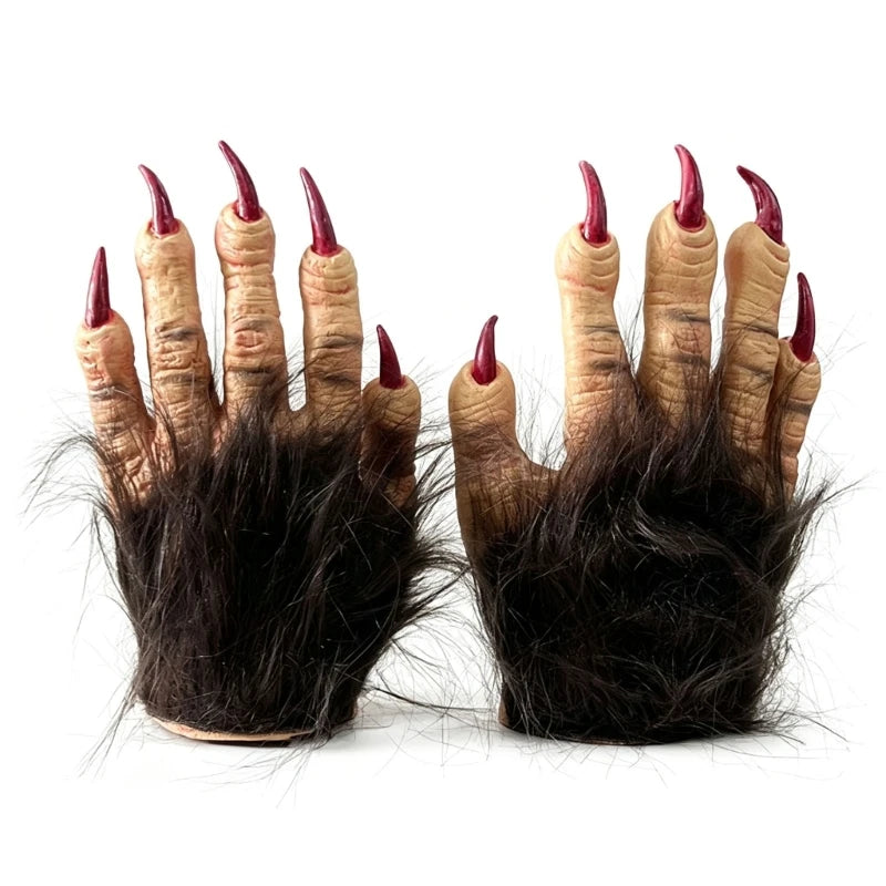 Halloween Claw Gloves Brown Plush & Latex Cosplay Hand Props