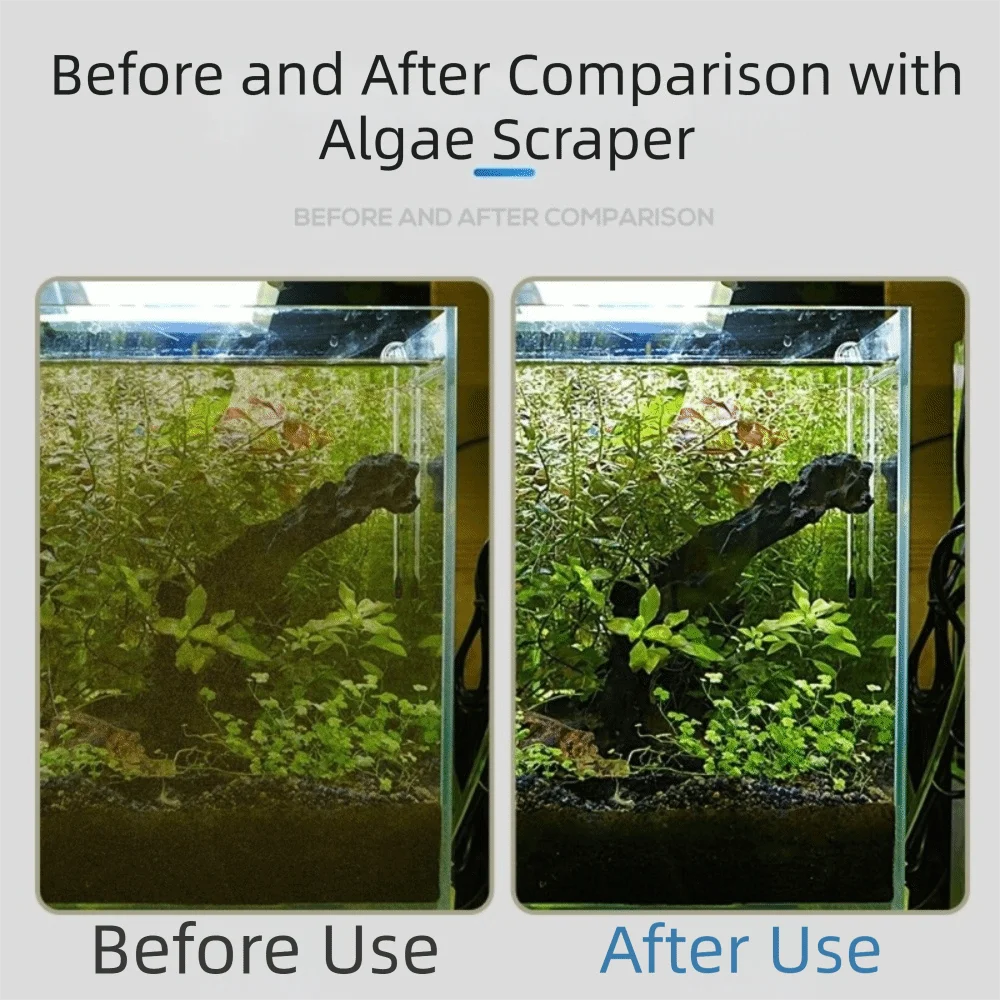 Aquarium Algae Scraper Extended Handle Dual-Use Fish Tank Cleaner