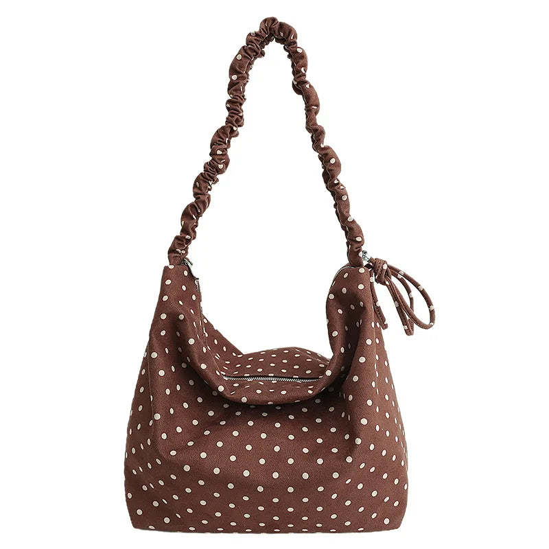Korean Style Red Polka Dot Canvas Tote Bag | Large Shoulder Bag Canvas Tote Bag Nixie Coffee