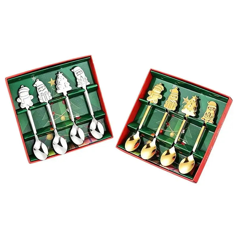 Christmas Stainless Steel Spoon Set 4Pcs – Santa Snowman Tree Holiday Spoon Set Nixie