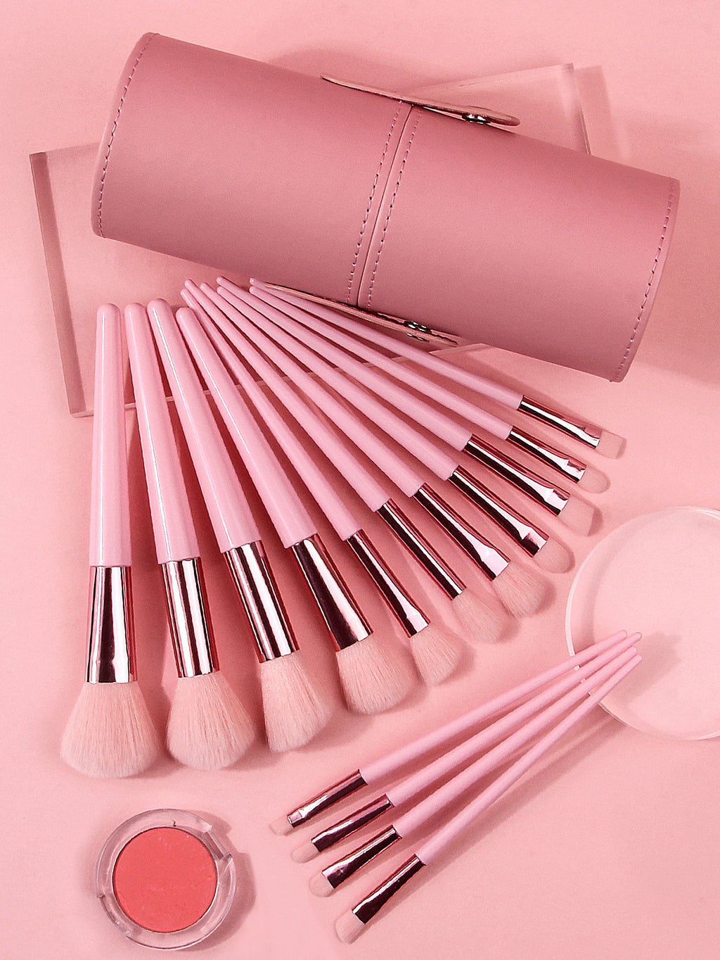 15-Piece Pink Makeup Brush Set with Storage Barrel | Nixie Makeup Brush Set Nixie