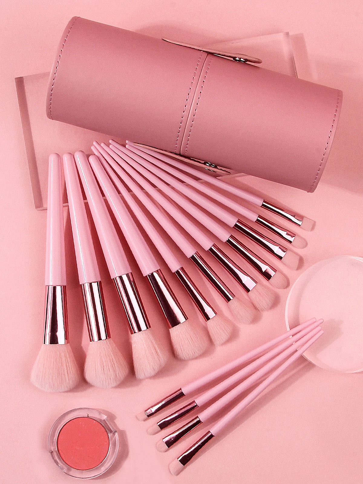 15-Piece Pink Makeup Brush Set with Storage Barrel | Nixie Makeup Brush Set Nixie