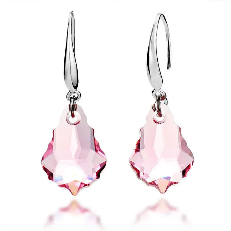 Women's Silver Pink Crystal Drop Earrings – Wedding Gift Drop Earrings Nixie Pink