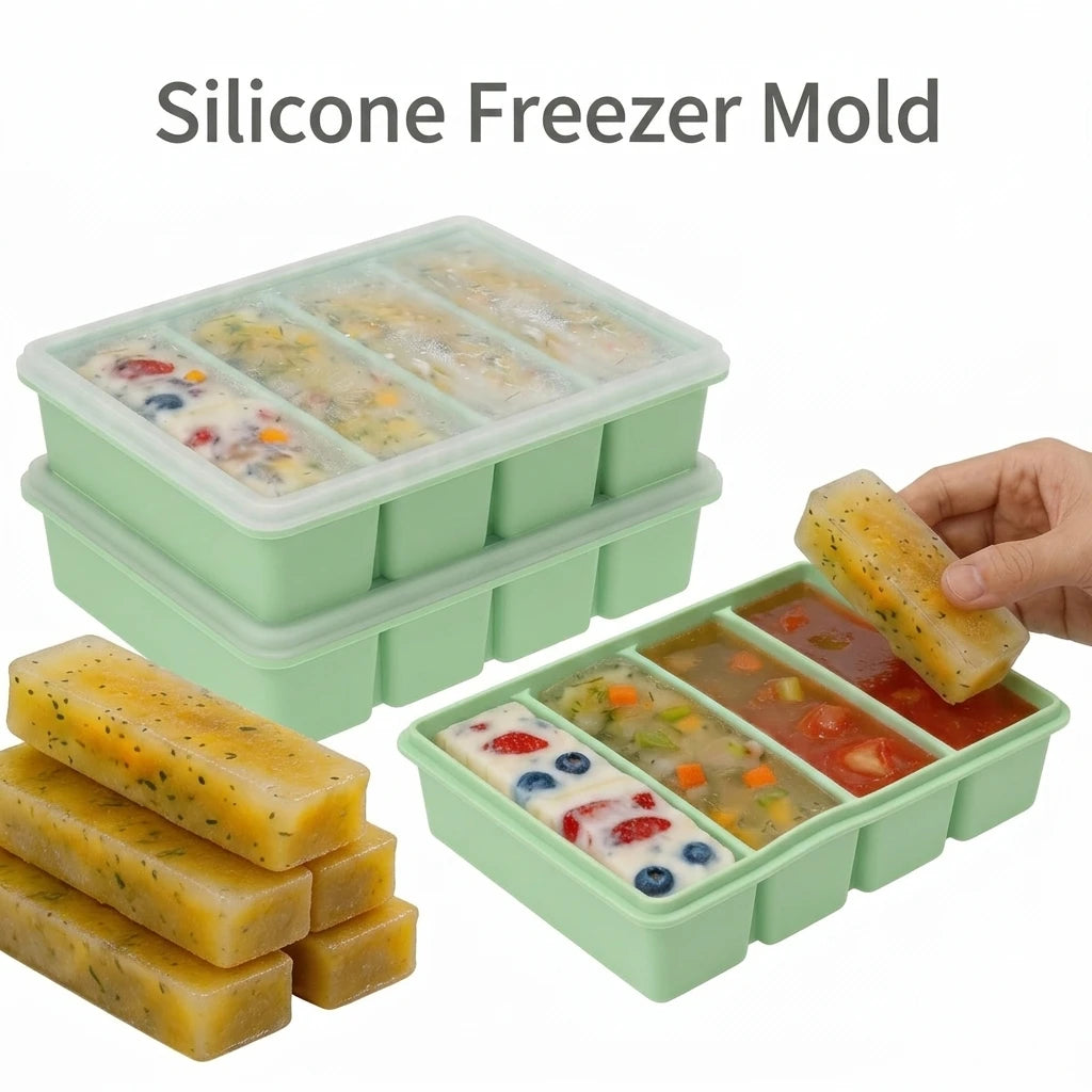 2Pcs Silicone Freezer Mold with Lid – Stackable Food Tray Silicone Freezer Mold Nixie
