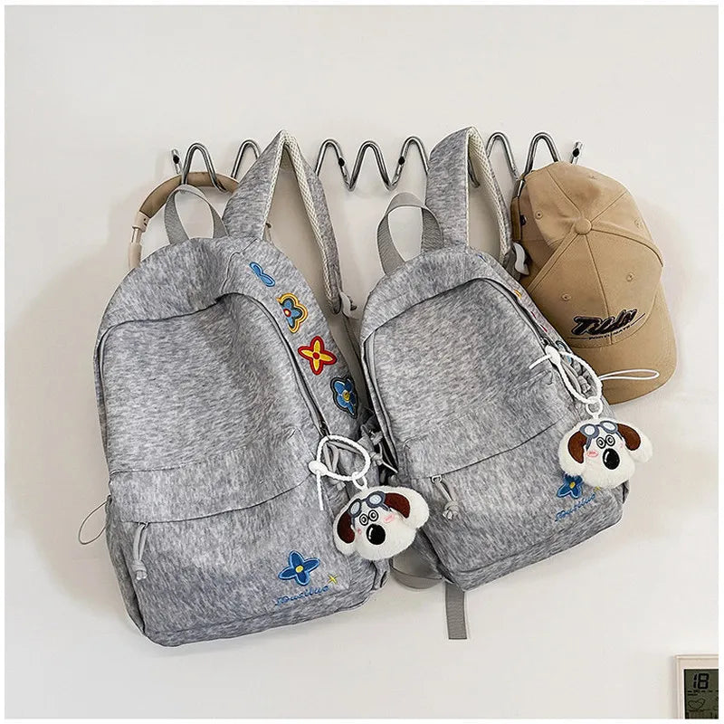 Japanese Snowflake Embroidered Canvas Backpack | Aesthetic Bag Embroidered Canvas Backpack Nixie