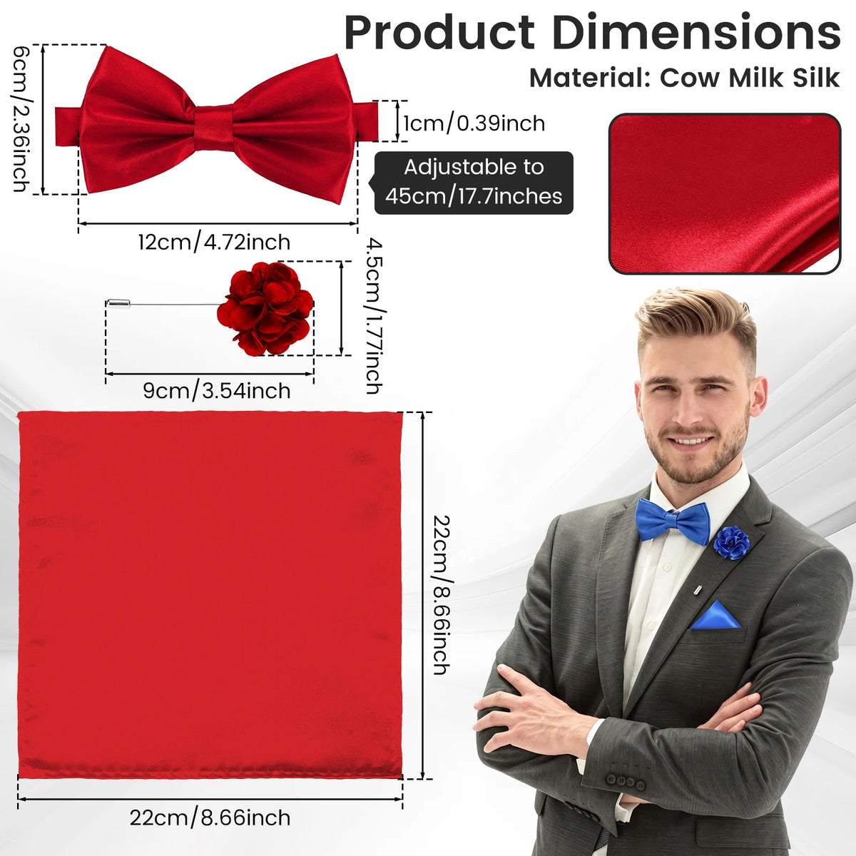 Men's 36-Piece Bow Tie Pocket Square & Boutonniere Set