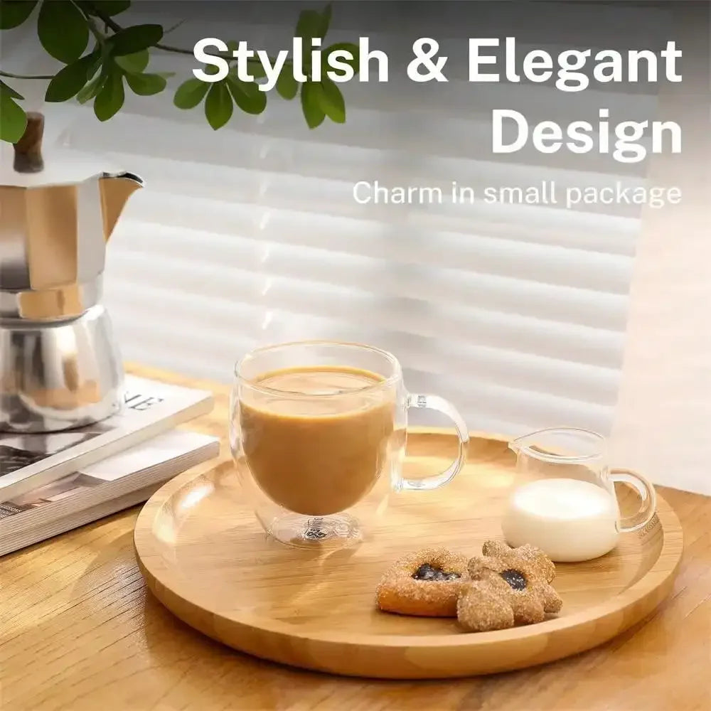 Double Wall Glass Coffee Cup with Handle 250ml | 1 or 2 Pack Glass Coffee Cup Nixie