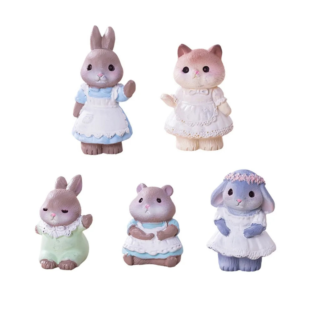 5-Piece Mini Animal Figurine Set – Fairy Garden Easter Décor Miniature Figurine Set Nixie 5Pcs