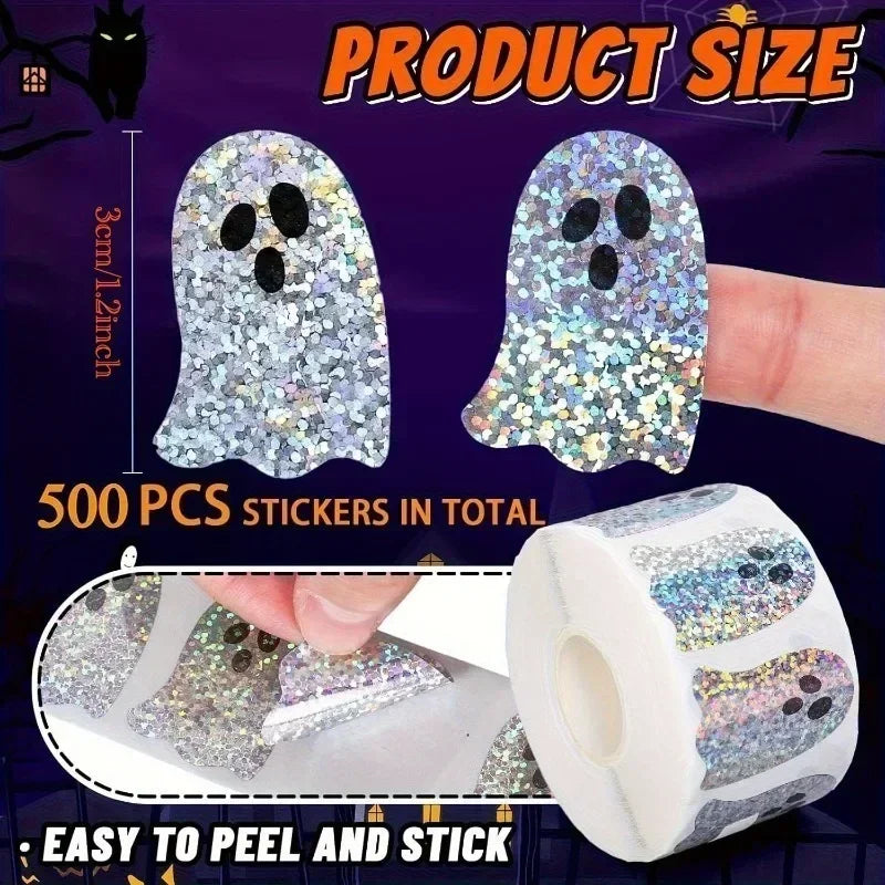 500Pcs Halloween Bat Stickers Roll – Laser Glitter Waterproof Craft Sticker Roll Nixie