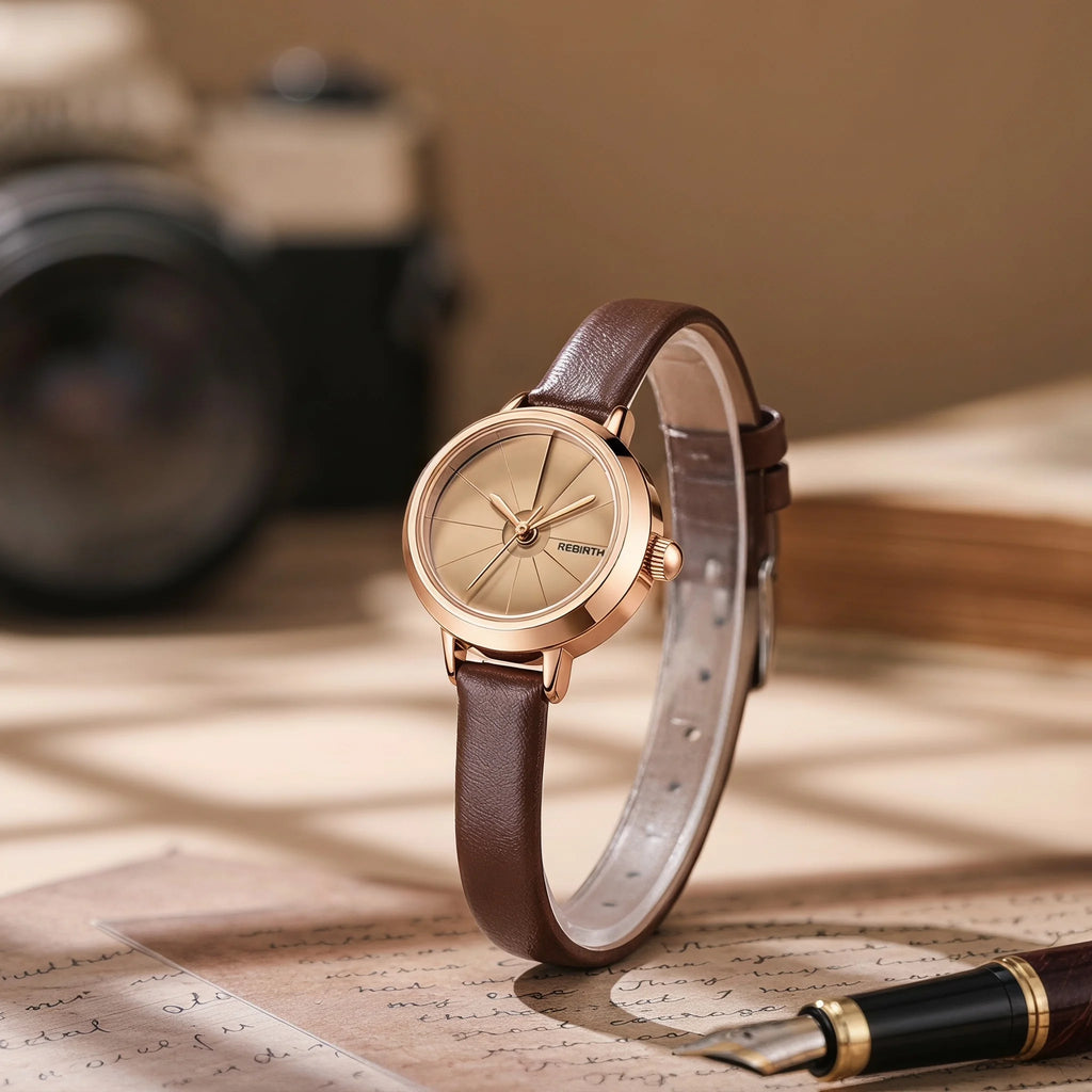 REBIRTH Retro Quartz Watch – Leather Band, Compact Daily Wear Quartz Wrist Watch Nixie