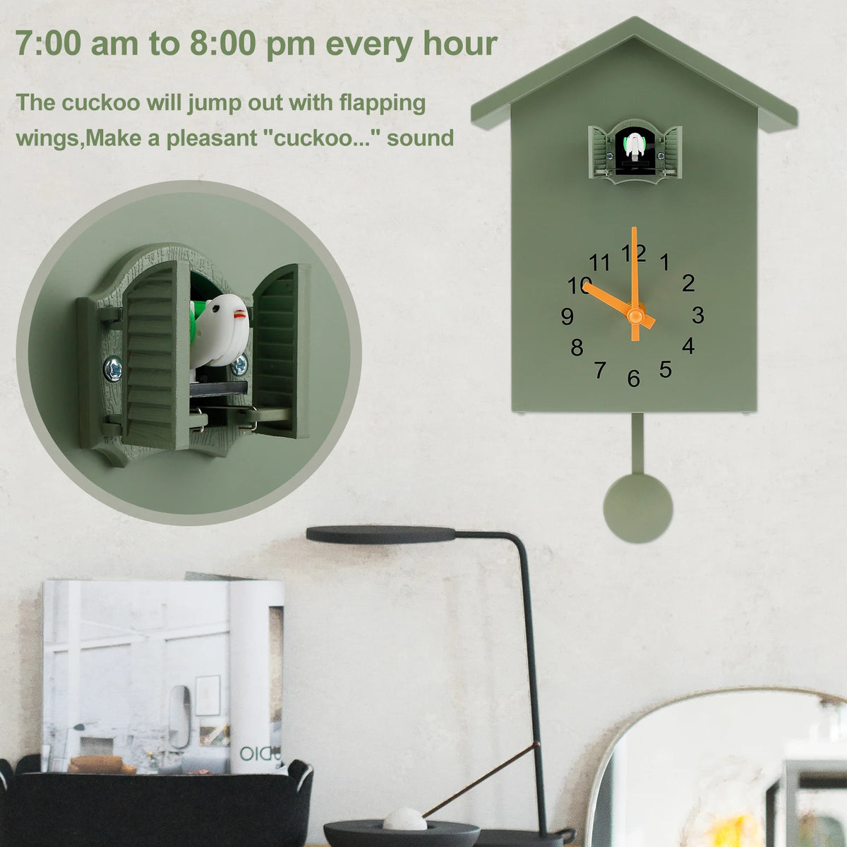 Cuckoo Wall Clock Battery Powered | Bird Chime Home Decor