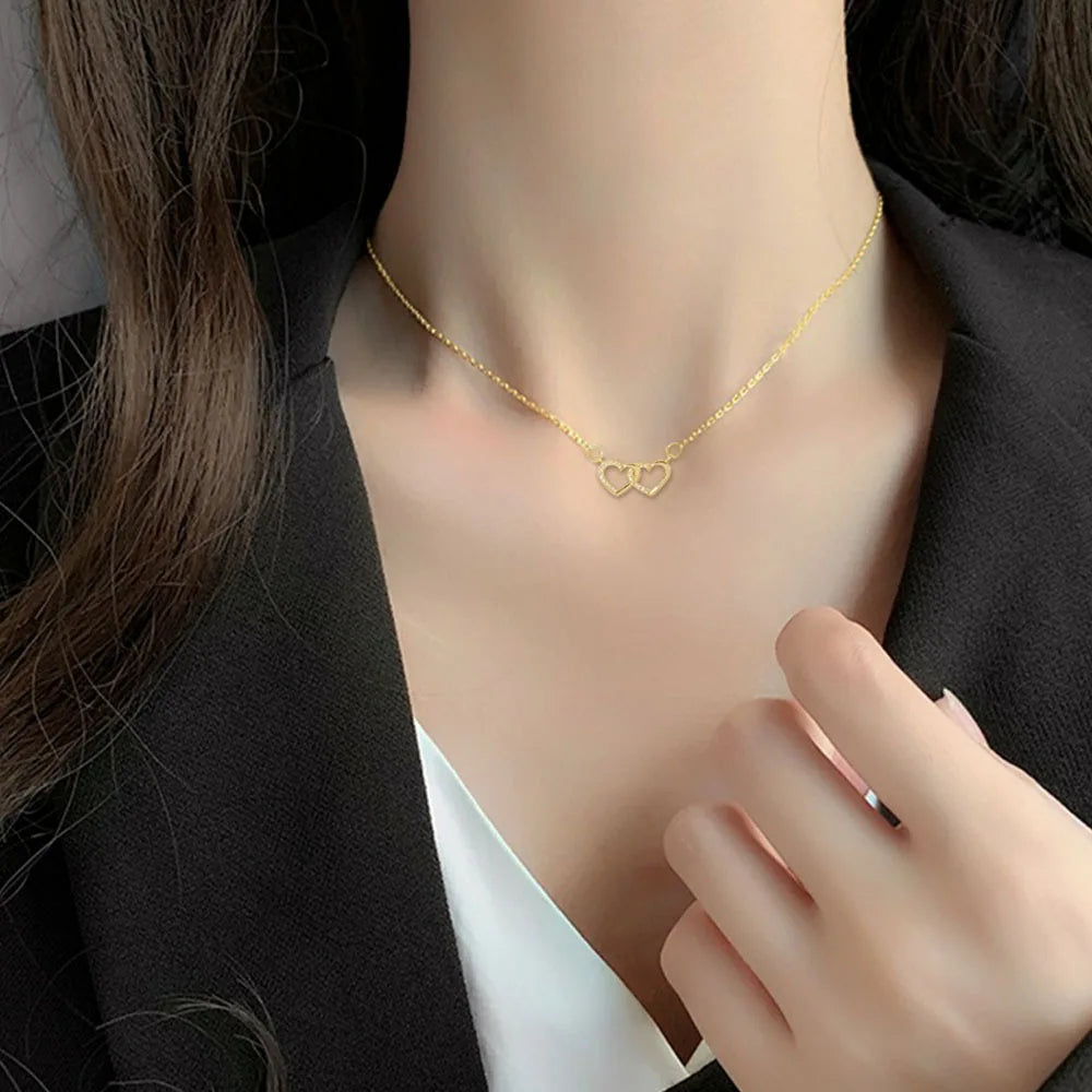 Women's Gold Heart Pendant Necklace | Cubic Zirconia Pendant Necklace Nixie