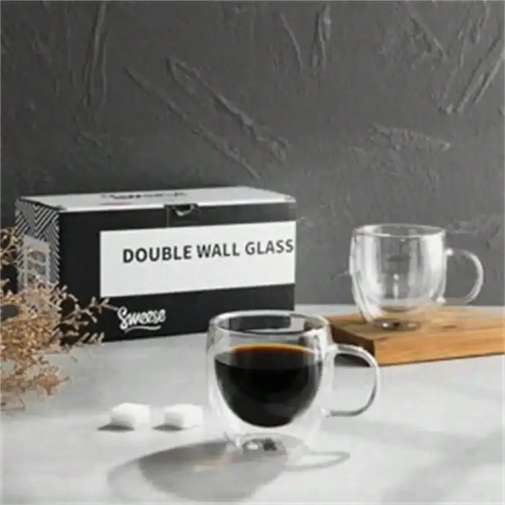 Double Wall Glass Coffee Cup with Handle 250ml | 1 or 2 Pack Glass Coffee Cup Nixie