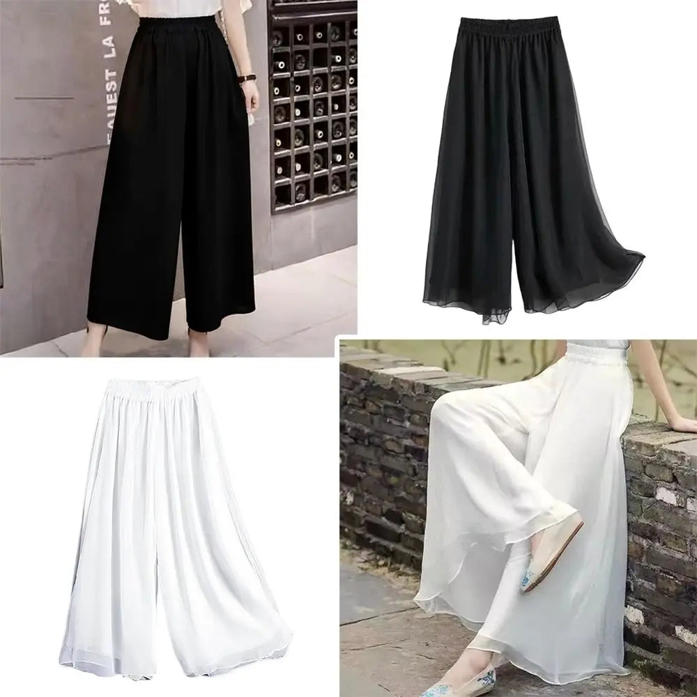 Women's Chiffon Wide Leg Dance Pants – Elastic Waist Yoga Trousers Wide Leg Dance Pants Nixie