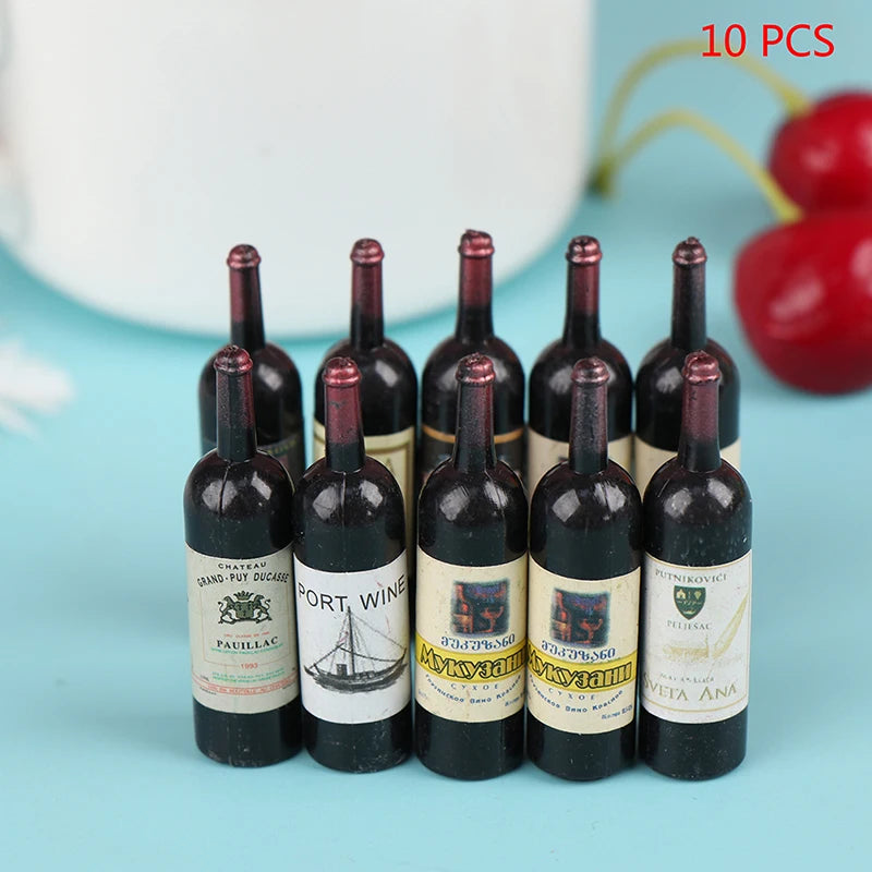 10Pcs 1:12 Dollhouse Miniature Wine Bottle Set | Resin Decor Dollhouse Miniature Set Nixie