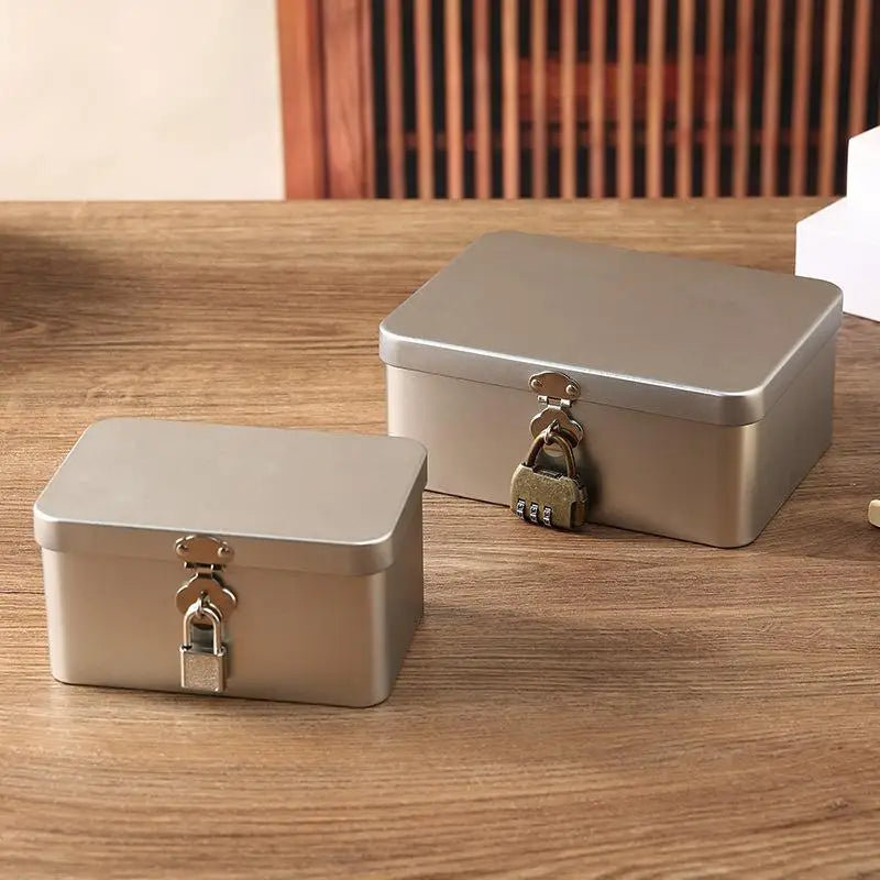 Silver Lockable Tinplate Storage Box – Jewelry & Desk Organizer Lockable Storage Box Nixie