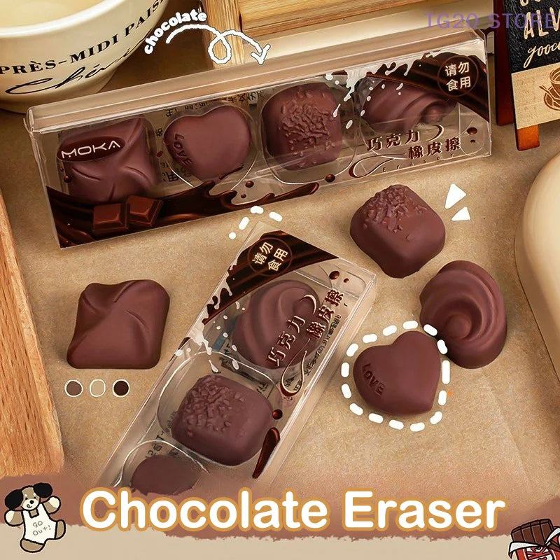 4Pcs Kawaii Chocolate Erasers – Novelty Rubber Stationery Set Novelty Erasers Nixie
