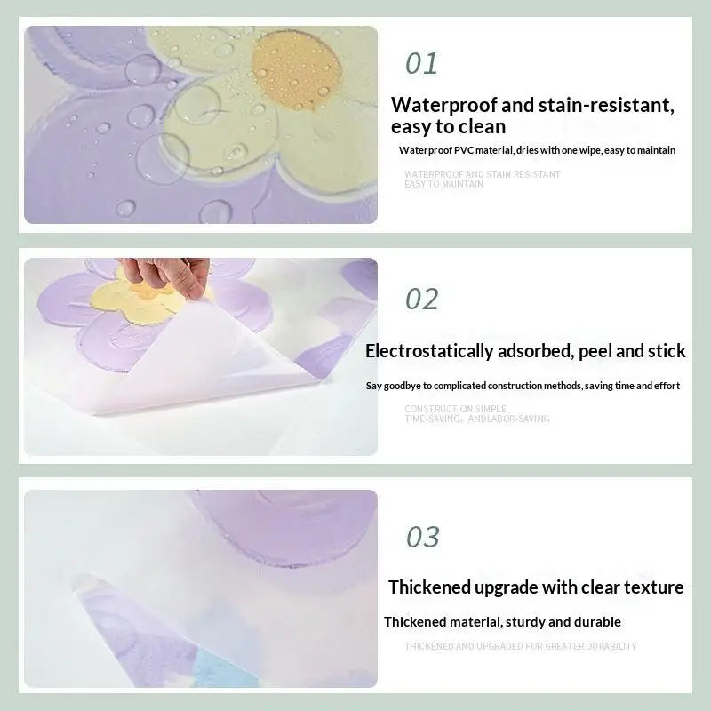 3D Floral Window Privacy Film Static Cling UV Blocking 60×100cm Window Privacy Film Nixie
