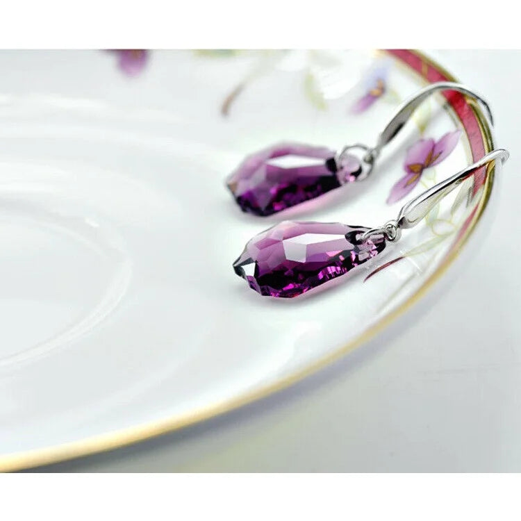 Purple Crystal Drop Necklace & Earrings Set | Nixie Jewelry Crystal Jewelry Set Nixie