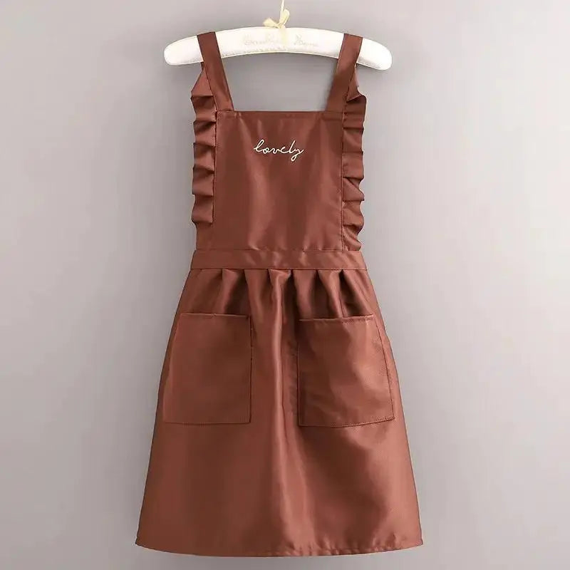 Women's Waterproof Canvas Apron – Ruffle Polka Dot & Large Pocket