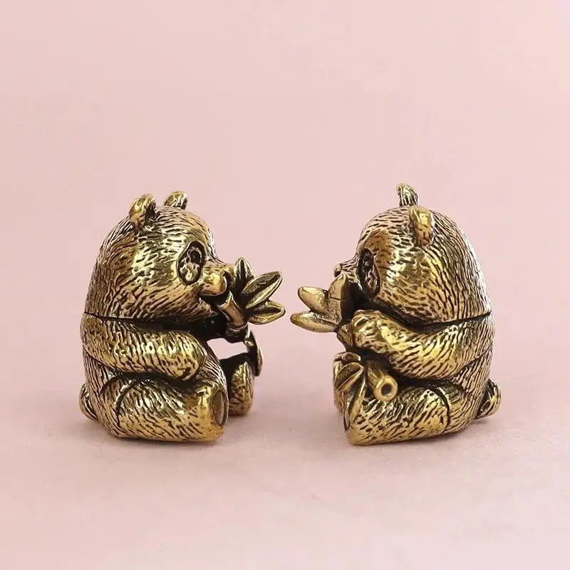 Brass Panda Statue Tea Pet & Desktop Figurine | 1 or 2 Pcs Brass Figurine Statue Nixie