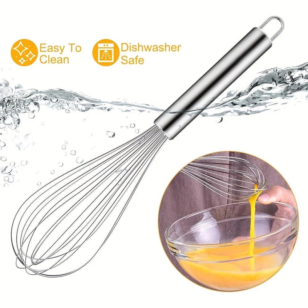 3-Piece Stainless Steel Balloon Whisk Set – 8", 10" & 12" Kitchen Whisk Set Nixie