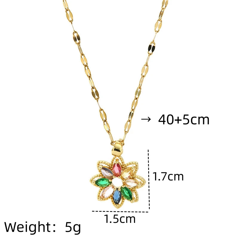 Colorful Zircon Flower Stainless Steel Clavicle Necklace Pendant Necklace Nixie
