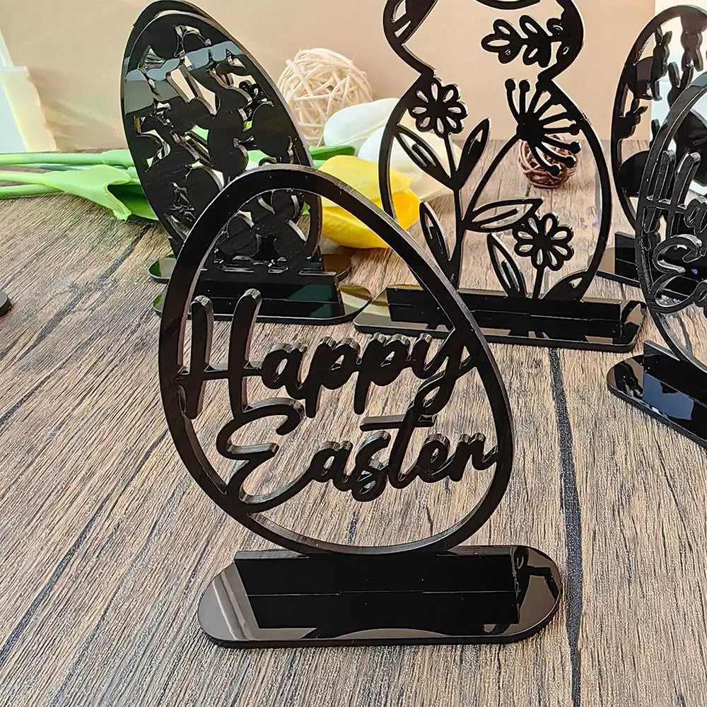 Cartoon Rabbit Easter Acrylic Hollow Figurine Desktop Ornament Easter Decorative Figurine Nixie