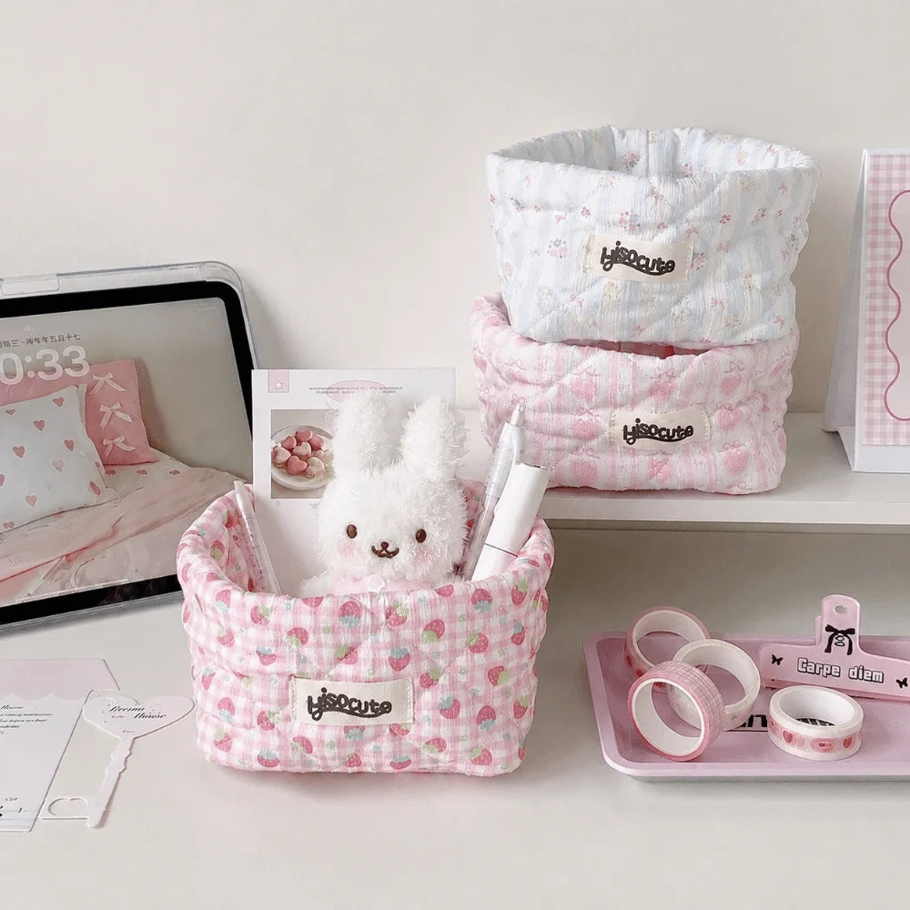 Quilted Fabric Desktop Storage Basket – Cute Floral Print Fabric Desktop Organizer Nixie