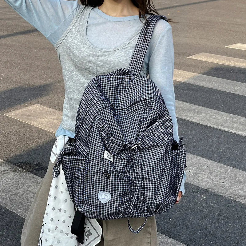 Nixie Korean Plaid Backpack – Large Capacity Lightweight Bag Plaid Backpack Nixie