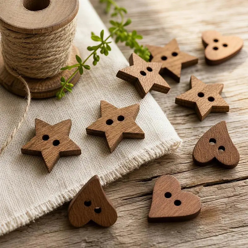 100pcs Wooden Sewing Buttons – Heart & Star DIY Craft Set Wooden Craft Buttons Nixie